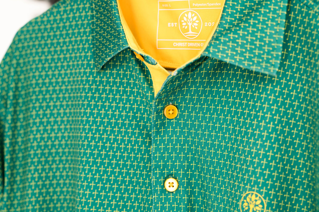 Moisture-Wicking Green Golf Polo with Subtle Cross Design