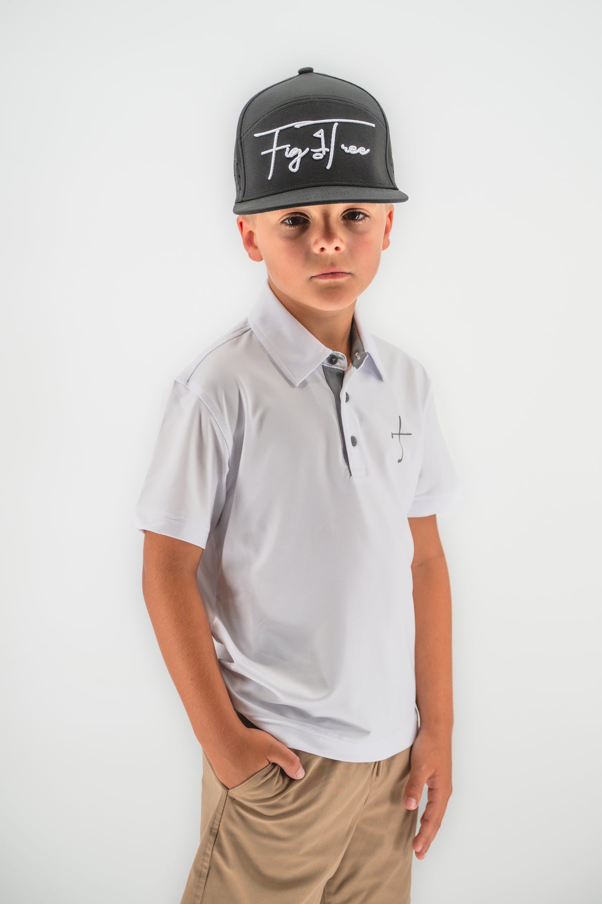 Youth Solid Cross Polo- White