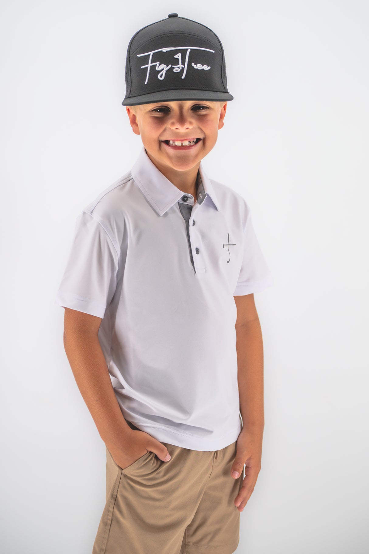 Youth Solid Cross Polo- White