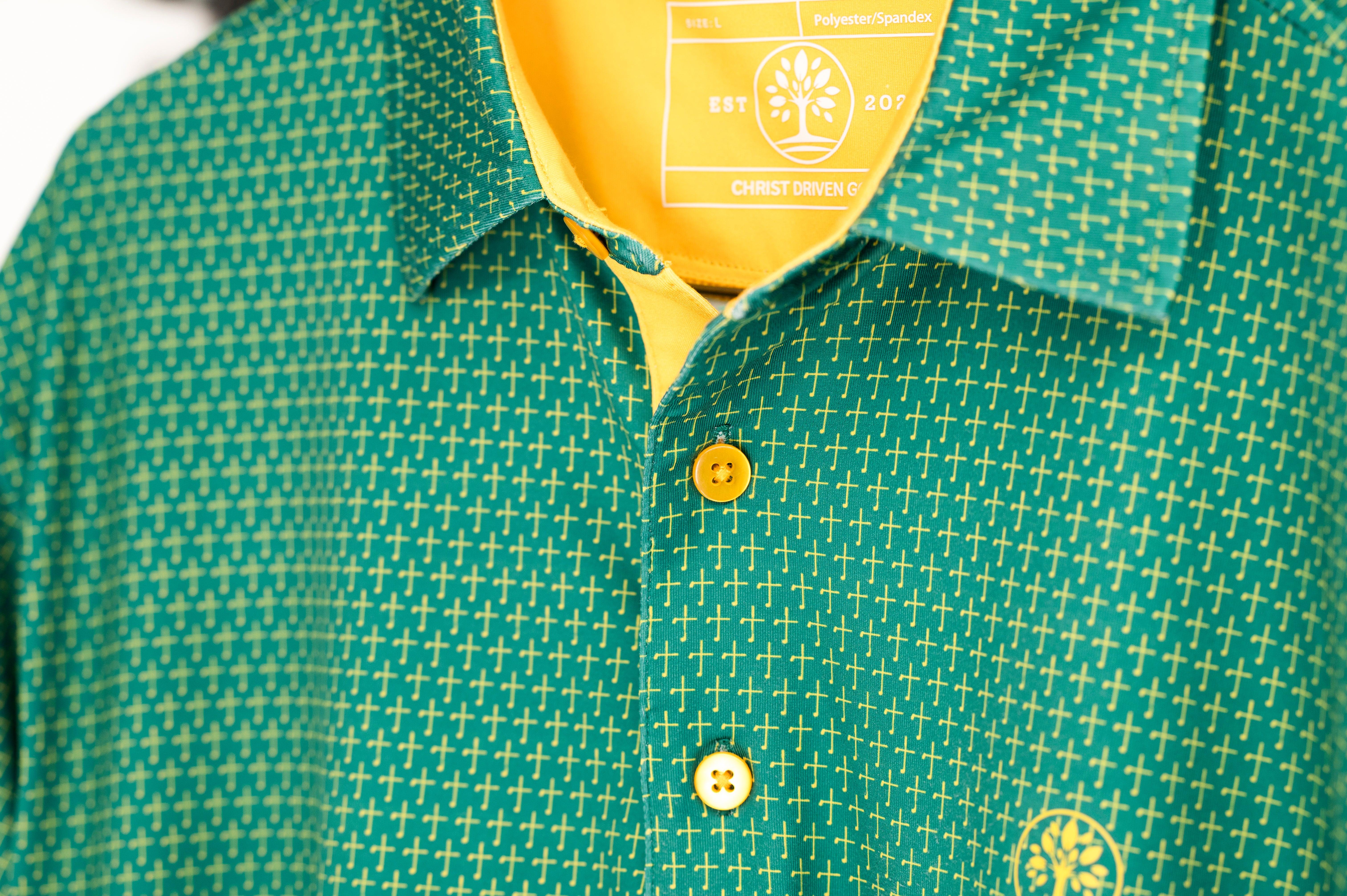 Moisture-Wicking Green Golf Polo with Subtle Cross Design